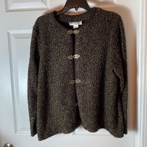 Cathy Daniels Knit Jacket  Top Metal front closure  attached shell vintage  L